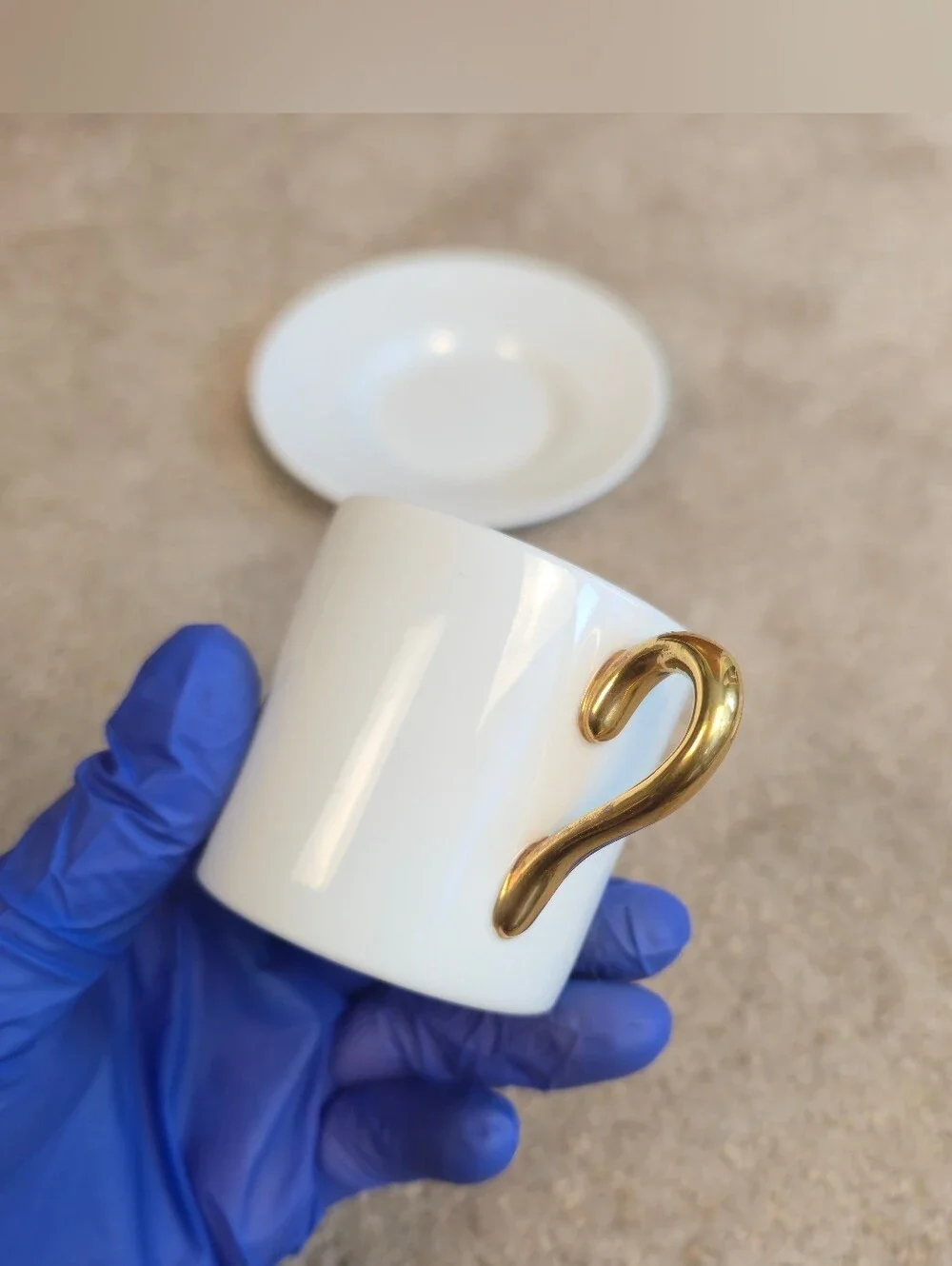 Coalport Bone China Demitasse Cup & Saucer Pure White, Gold Handle~ Set of 2